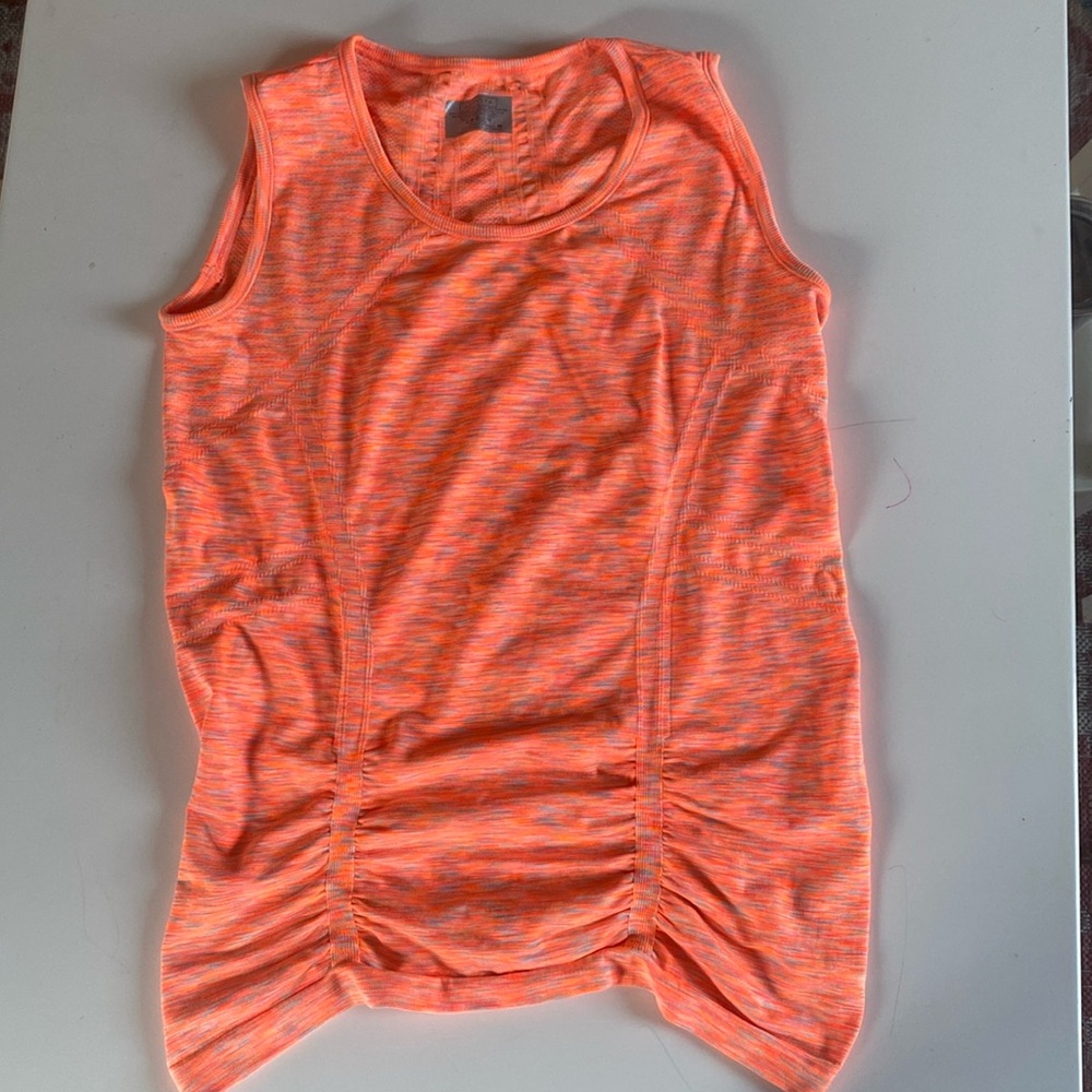 Athleta form fitting bright orange/pink running top